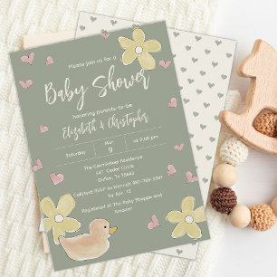 Duck Flowers Hearts Couples Girl Baby Shower Invitation
