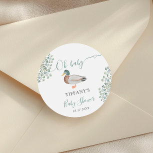 Duck Gender Neutral Greenery Baby Shower Favour Classic Round Sticker