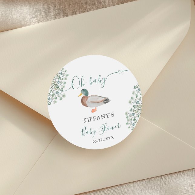 Duck Gender Neutral Greenery Baby Shower Favour Classic Round Sticker (Creator Uploaded)