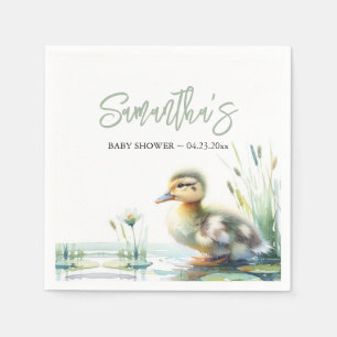 Duck Gender Neutral Sage Green Baby Shower Napkin