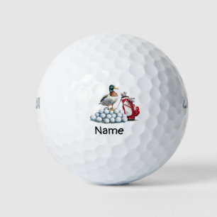 Duck golfer is golfing golf balls