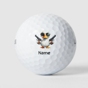 Duck golfer is golfing golf balls