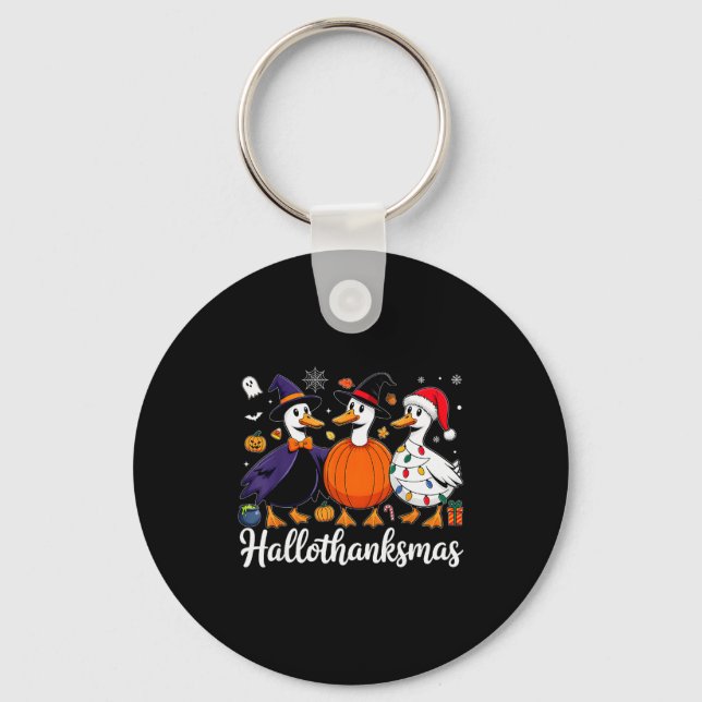 Duck Halloween Thanksgiving Christmas Happy Hallot Key Ring (Front)
