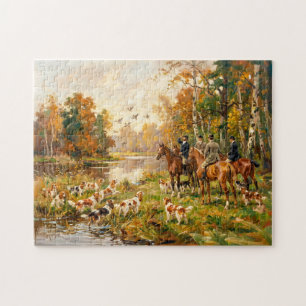Duck Hunt on Horseback with Spaniels Jigsaw Puzzle