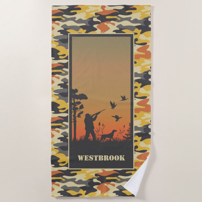 Duck Hunter and Camo Beach Towel (Front)