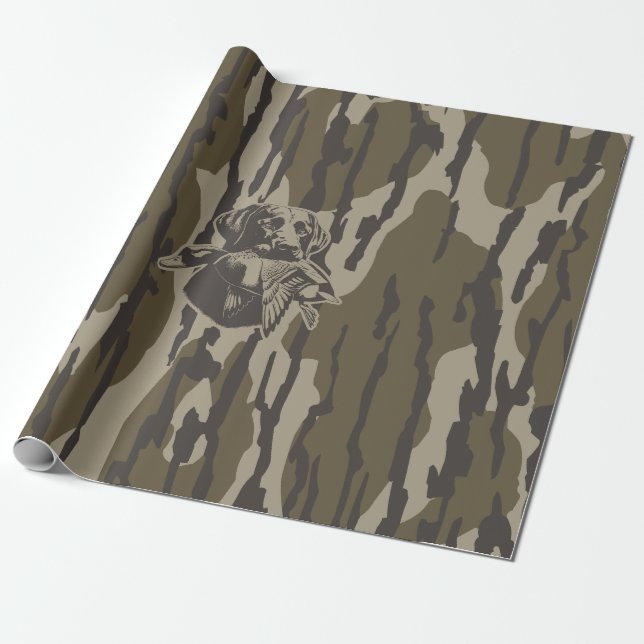 Duck Hunters With Dog Forest Camouflage Wrapping Paper (Unrolled)