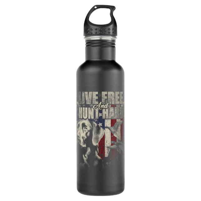 Duck Hunting  Deer Hunting USA Flag Hunters  710 Ml Water Bottle (Front)