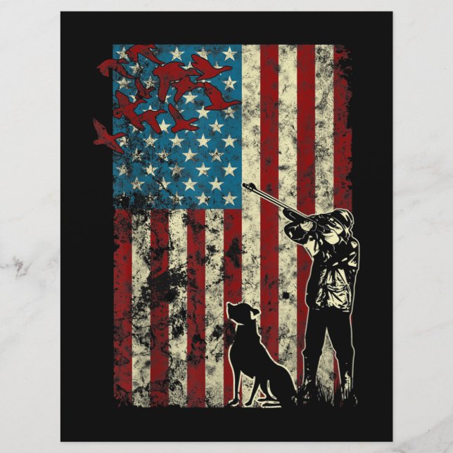 Duck Hunting Distressed Patriotic American Flag Custom Letterhead (Front)