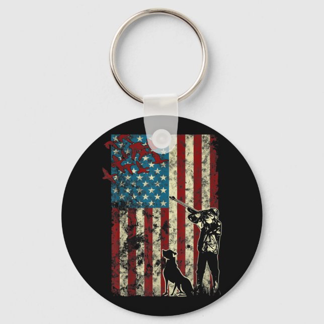Duck Hunting Distressed Patriotic American Flag Key Ring (Front)