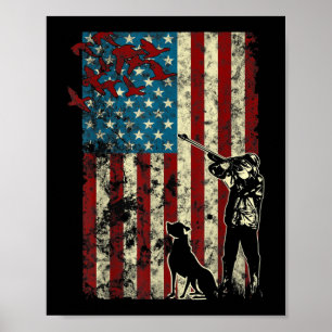 Duck Hunting Distressed Patriotic American Flag Poster