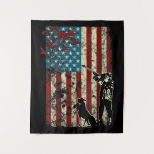Duck Hunting Distressed Patriotic American Flag Tapestry