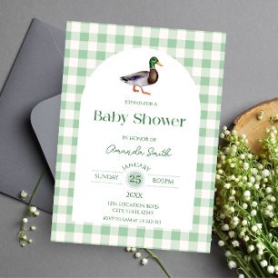  Duck Hunting Green Plaid Baby shower Invitation