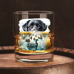 Duck Hunting Loyal Retriever Mallard Marsh Whiskey Glass