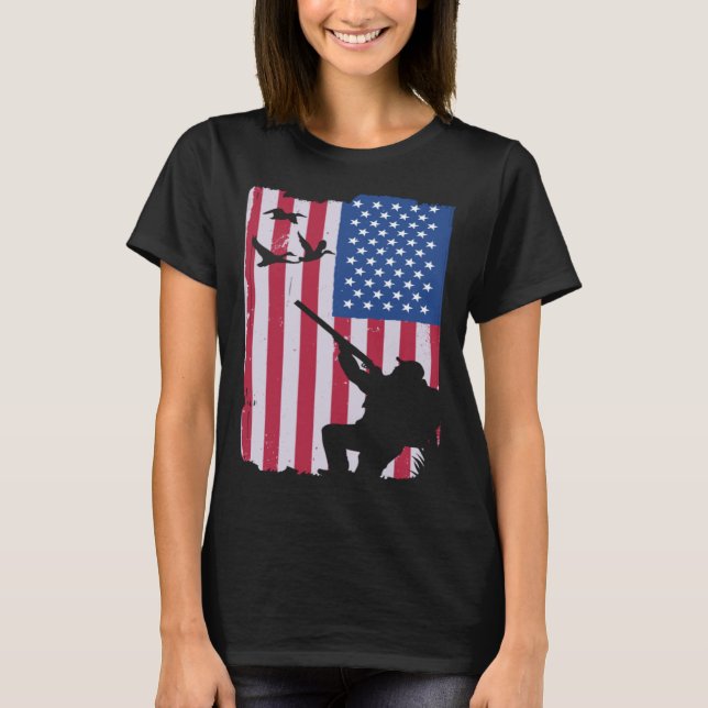 Duck hunting usa flag weapon shotgun T-Shirt (Front)