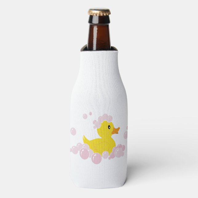 Duck in Pink Bubbles Bottle Cooler (Bottle Front)