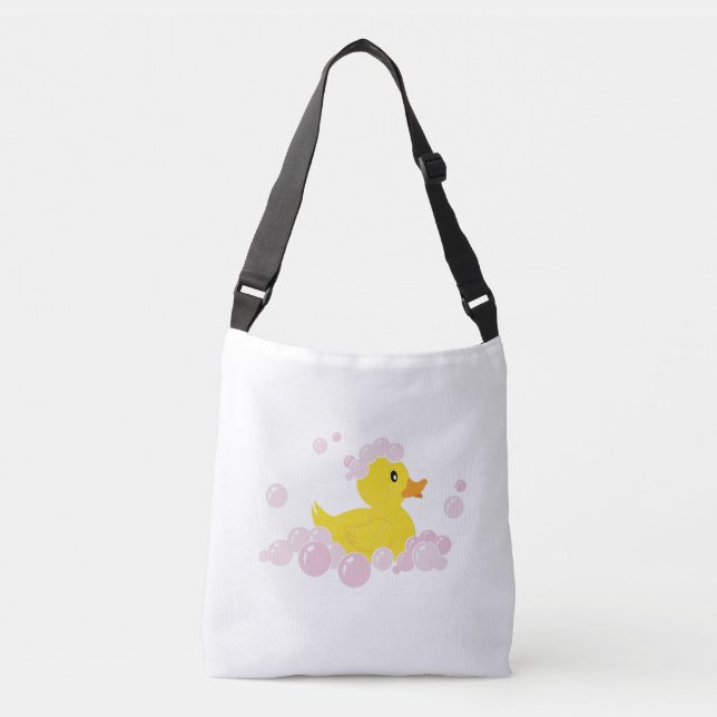 Duck in Pink Bubbles Crossbody Bag (Front)