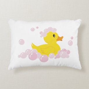 Duck in Pink Bubbles Decorative Cushion