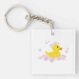 Duck in Pink Bubbles Key Ring