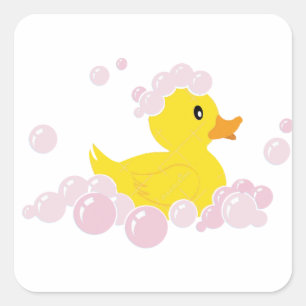 Duck in Pink Bubbles Square Sticker