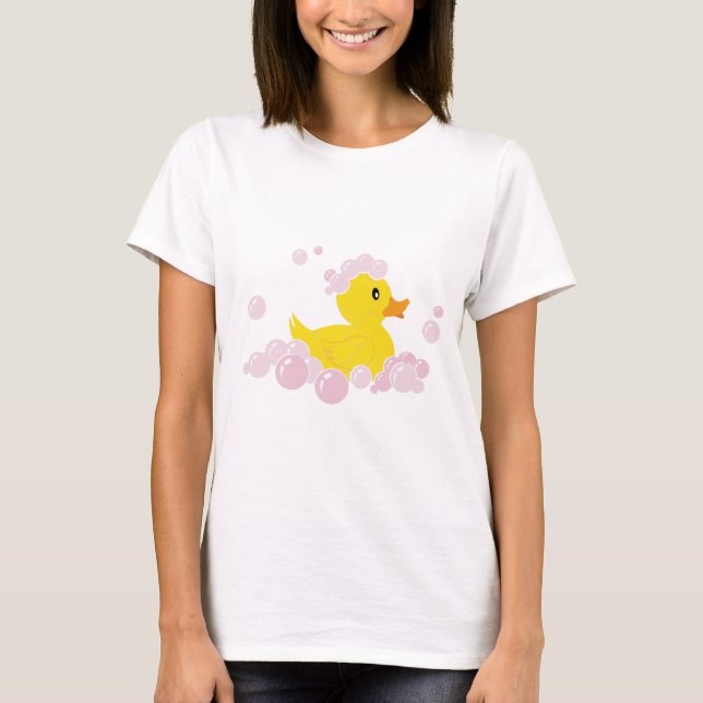 Duck in Pink Bubbles T-Shirt (Front)