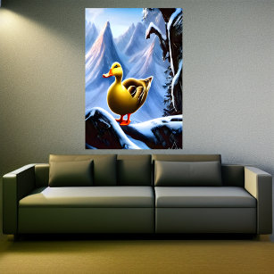 Duck in the snowy mountain   AI Art Poster