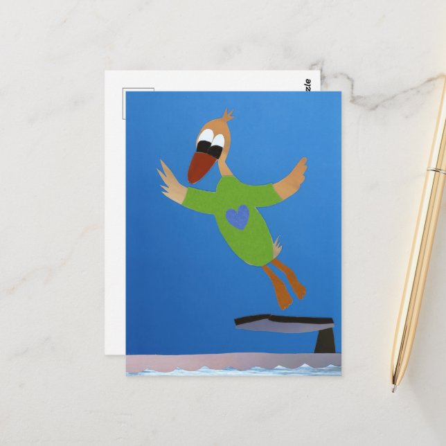 Duck Jumping Into Life From Diving Board Postcard (Front/Back In Situ)