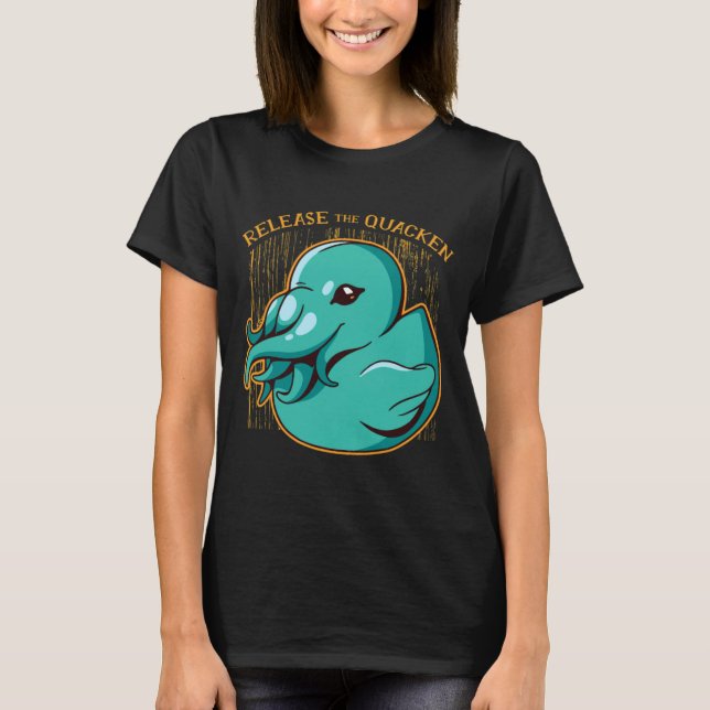 Duck Kraken Release The Quacken Funny Rubber Boxer T-Shirt (Front)