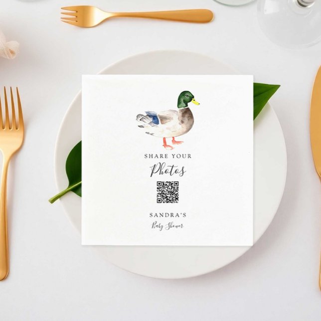 Duck Mallard Baby Shower Share Photos QR Code Napkin (Creator Uploaded)