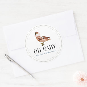 Duck/Mallard Classic White Boy Baby Shower Round Sticker