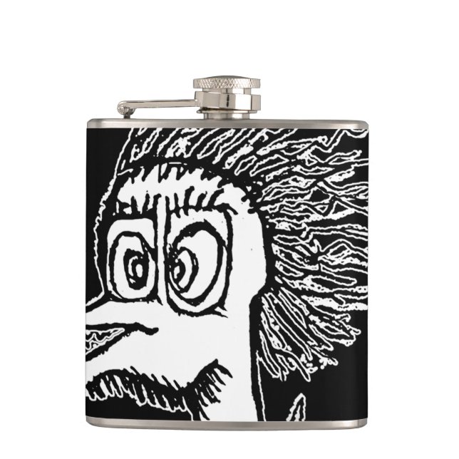 Duck man portrait sketchy drawing hip flask (Front)