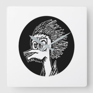Duck man portrait sketchy drawing square wall clock