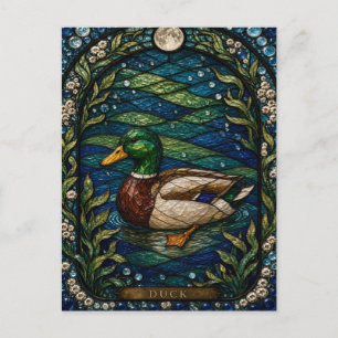 Duck, Marsh Lily Stained Glass Postcard