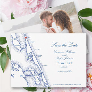 Duck NC Map Elegant Navy Blue Wedding Save The Date