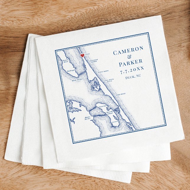 Duck NC Outer Banks OBX Navy Elegant Wedding Napkin (Sanderling Resort Wedding in Duck NC custom wedding napkins in elegant navy blue )