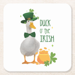 Duck o' the Irish St. Patricks Day Square Paper Coaster