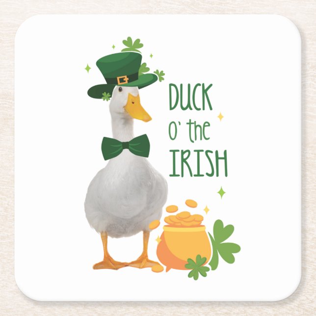 Duck o' the Irish St. Patricks Day Square Paper Coaster (Front)
