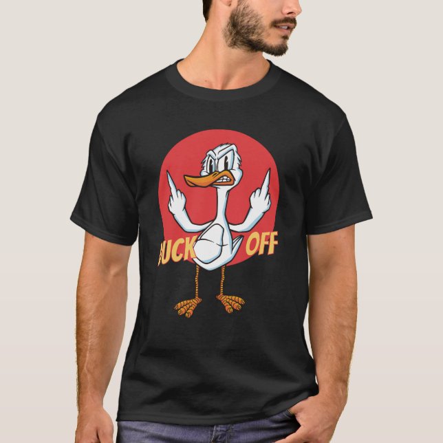 Duck Off Funny Duck Middle Finger Pun T-Shirt (Front)