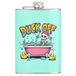 Duck Off Funny Skeleton Design-61161 Framed Art Hip Flask