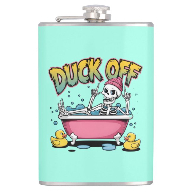 Duck Off Funny Skeleton Design-61161 Framed Art Hip Flask (Front)