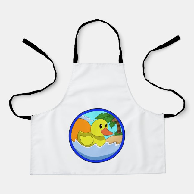 Duck on Beach with Palm trees.PNG Apron (Front)