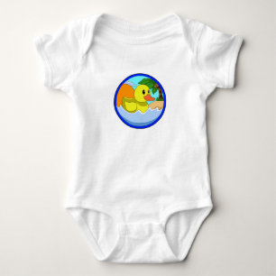 Duck on Beach with Palm trees.PNG Baby Bodysuit