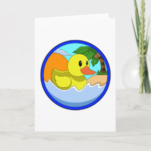 Duck on Beach with Palm trees.PNG Card