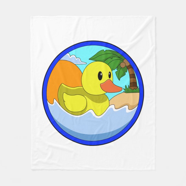 Duck on Beach with Palm trees.PNG Fleece Blanket (Front)