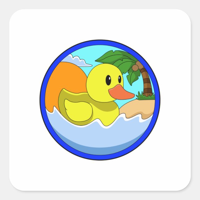 Duck on Beach with Palm trees.PNG Square Sticker (Front)