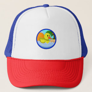 Duck on Beach with Palm trees.PNG Trucker Hat