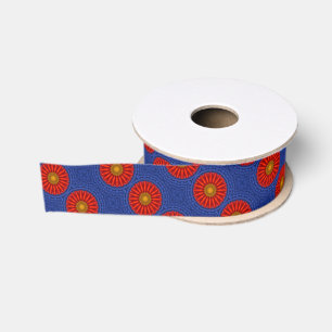 Duck on blue with red kaleidoscope grosgrain ribbon