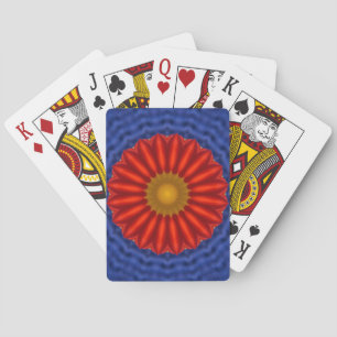 Duck on blue with red kaleidoscope playing cards