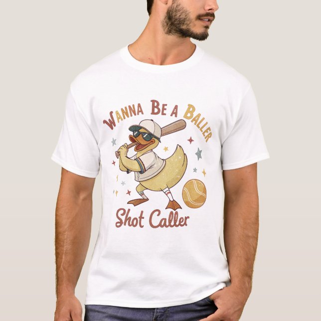 Duck on Deck: Baller Vibes Only – Baseball Humour  T-Shirt (Front)