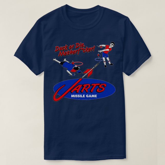 Duck or Die Lawn Jarts Missile Game T-Shirt (Design Front)