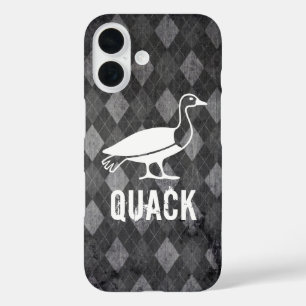 Duck Pictogram on Black Argyle Grunge iPhone 16 Case